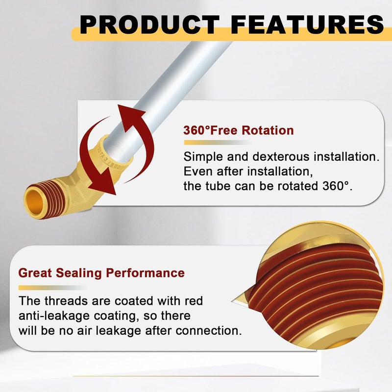 Siptenk 3/8" Elbow DOT Brass Push to Connect Air Line Fittings 5 PCS, 3/8" OD Tube x 1/4" NPT Thread Air Brake Line Quick Connect Fittings for Truck Trailers Industry Air System - Image 3